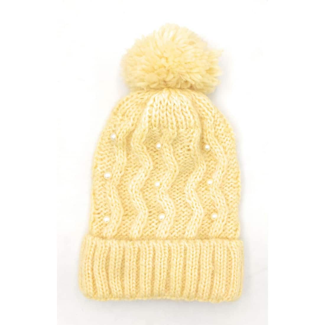 Pom Pom Beanies With Satin Pearl  - Winter Caps - Hair Love India