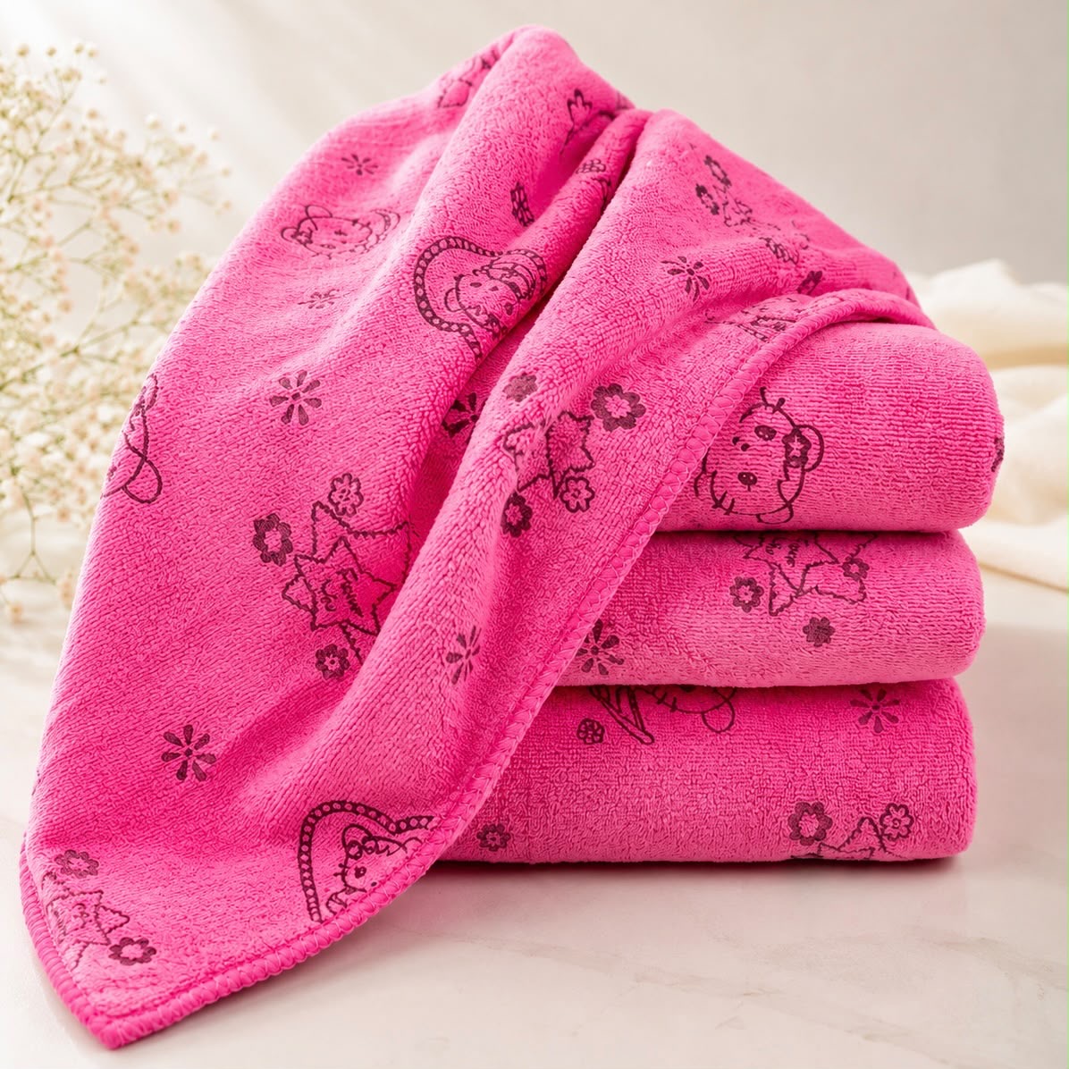 Microfiber Towel Multipurpose towel 43″ by 21″ One Side Printed One Side Solid Color (Microfibre) - Pack of 1 - Hair Love India