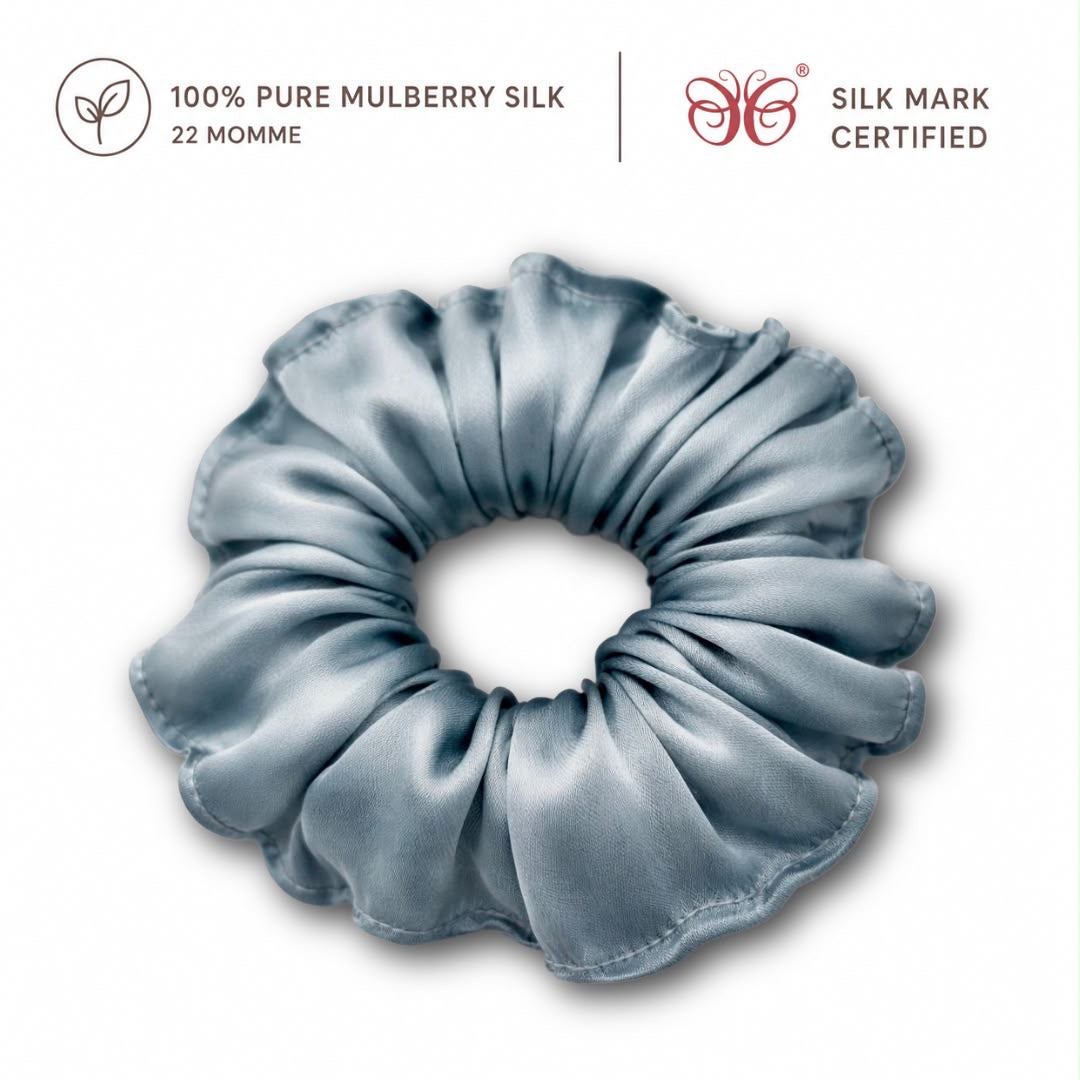 Curly Pineapple Scrunchie Mulberry Silk  | 22 Momme | Charmeuse Weave | Silk Mark Certified