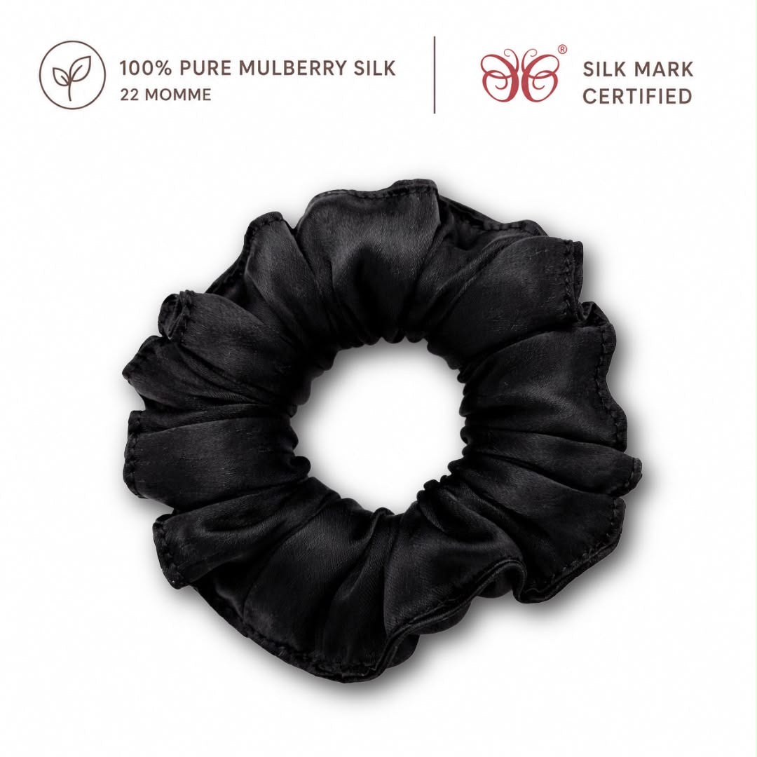 Curly Pineapple Scrunchie Mulberry Silk  | 22 Momme | Charmeuse Weave | Silk Mark Certified