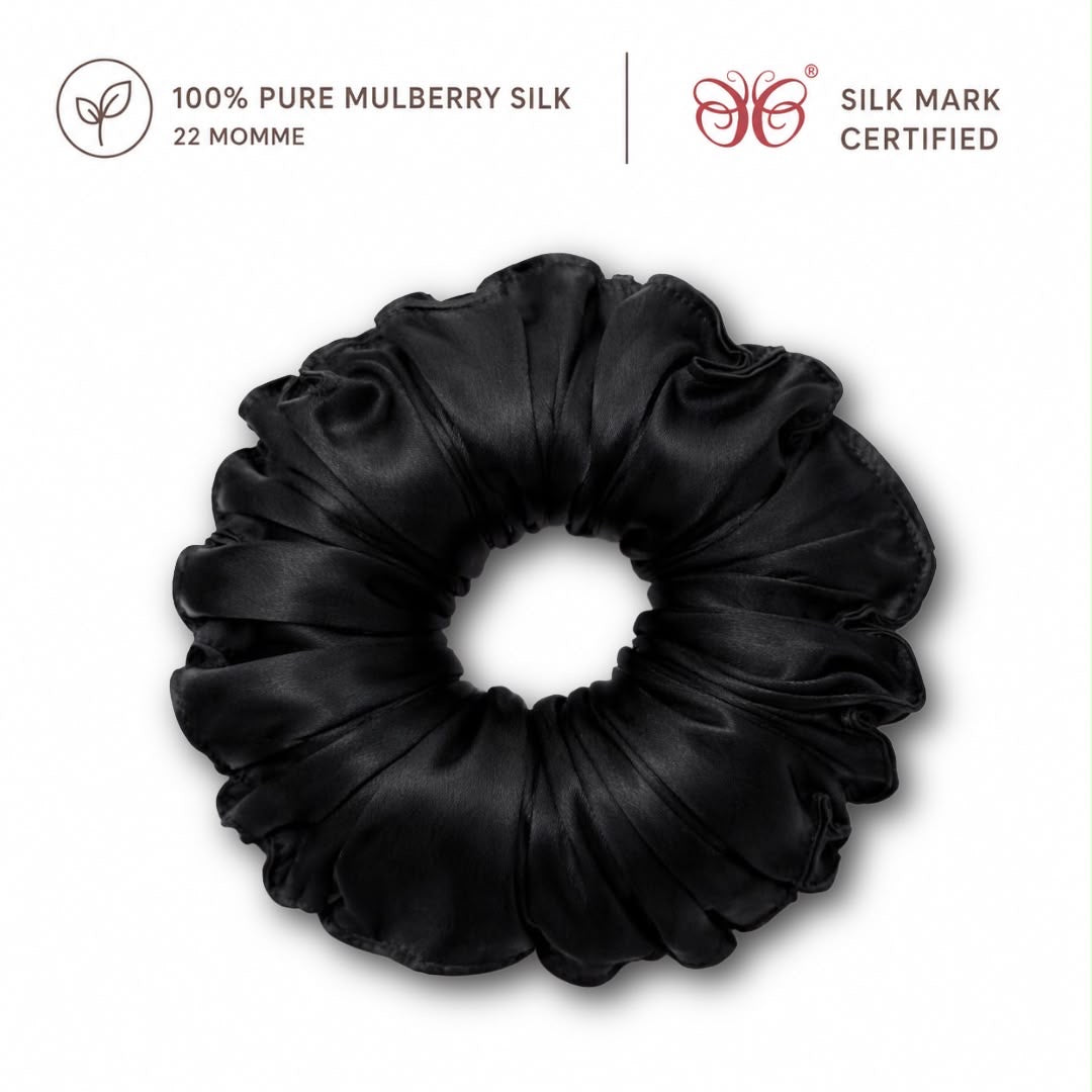 Curly Pineapple Scrunchie Mulberry Silk  | 22 Momme | Charmeuse Weave | Silk Mark Certified