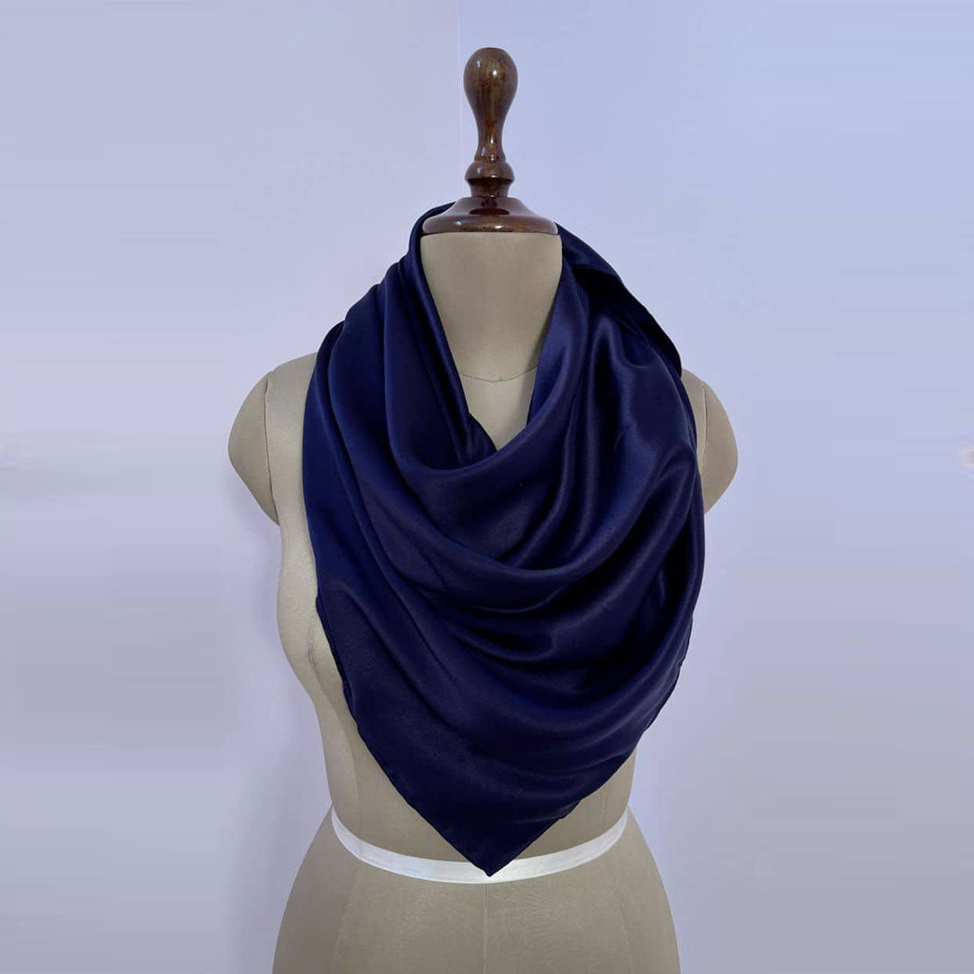Mulberry Silk Scarf (22 Momme Mulberry Silk in Charmeuse Weave- Silk Mark Certified) Navy Blue