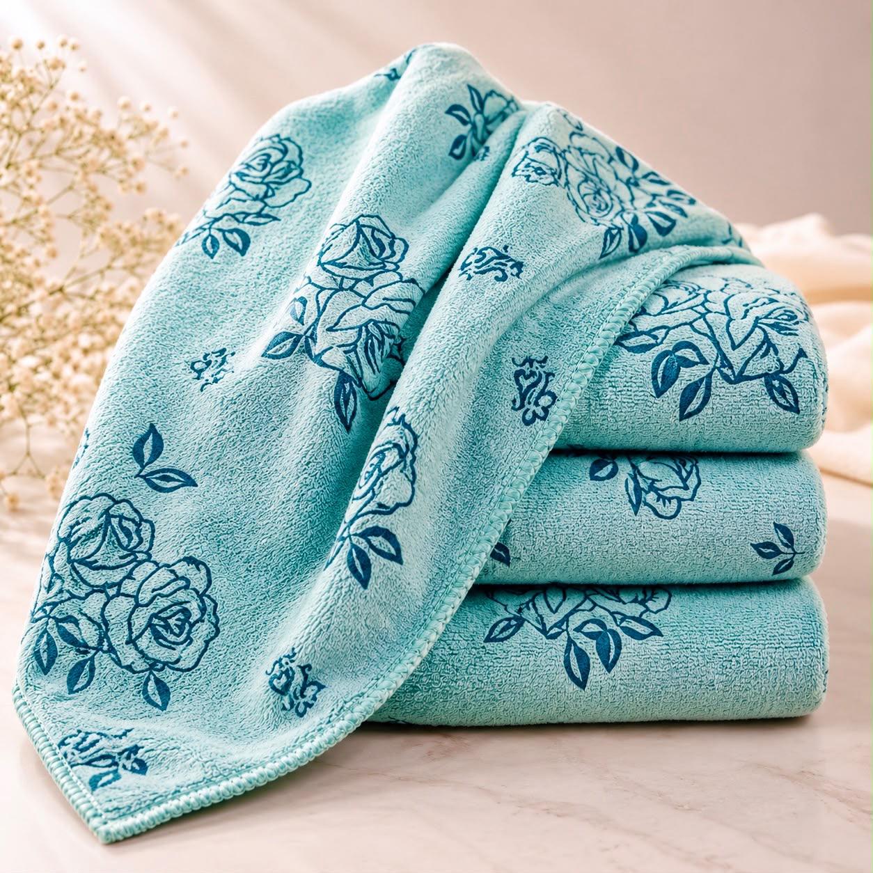 Microfiber Towel Multipurpose towel 43″ by 21″ One Side Printed One Side Solid Color (Microfibre) - Pack of 1