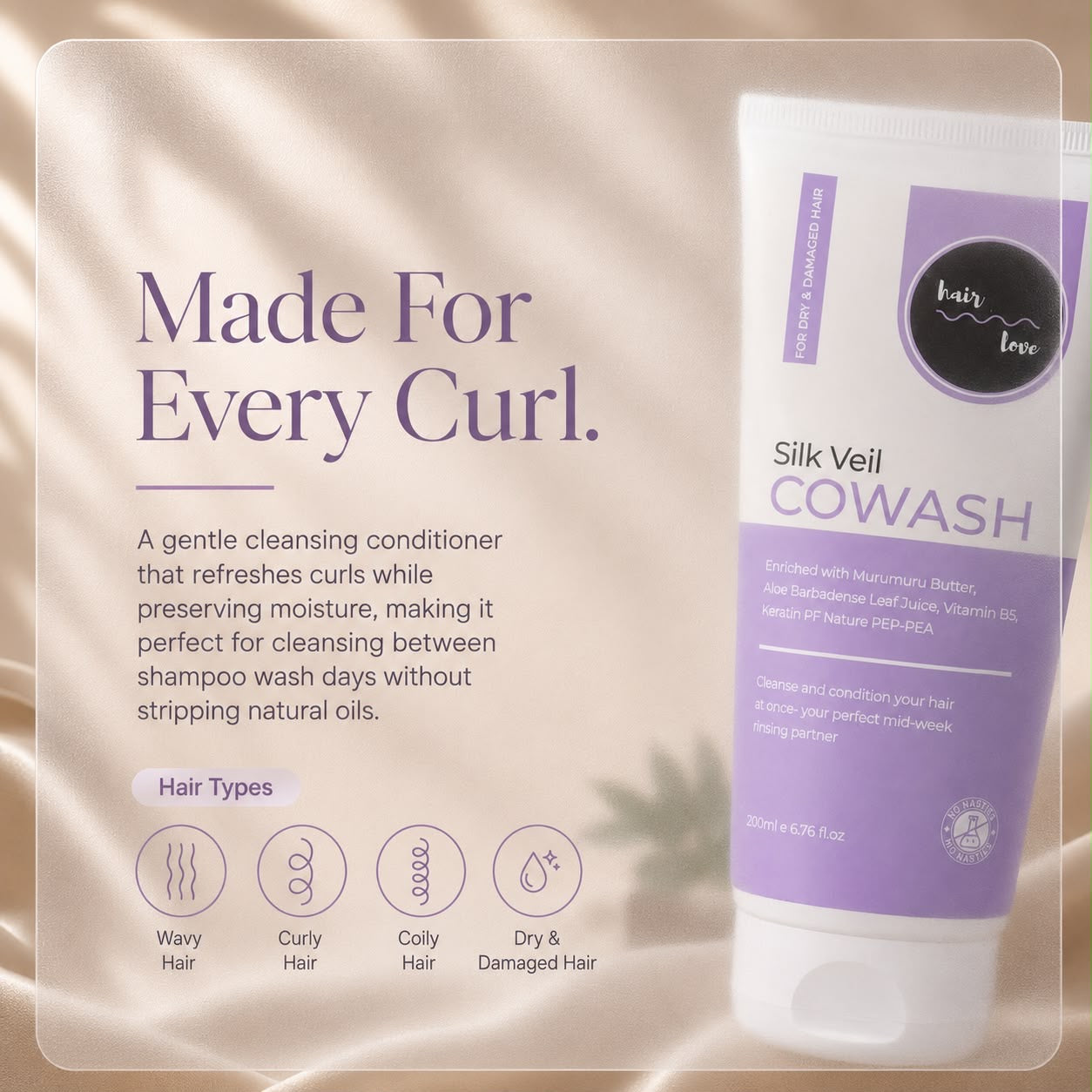 Co-wash for frizzy hair that helps reduce dryness, improve softness and control frizz.