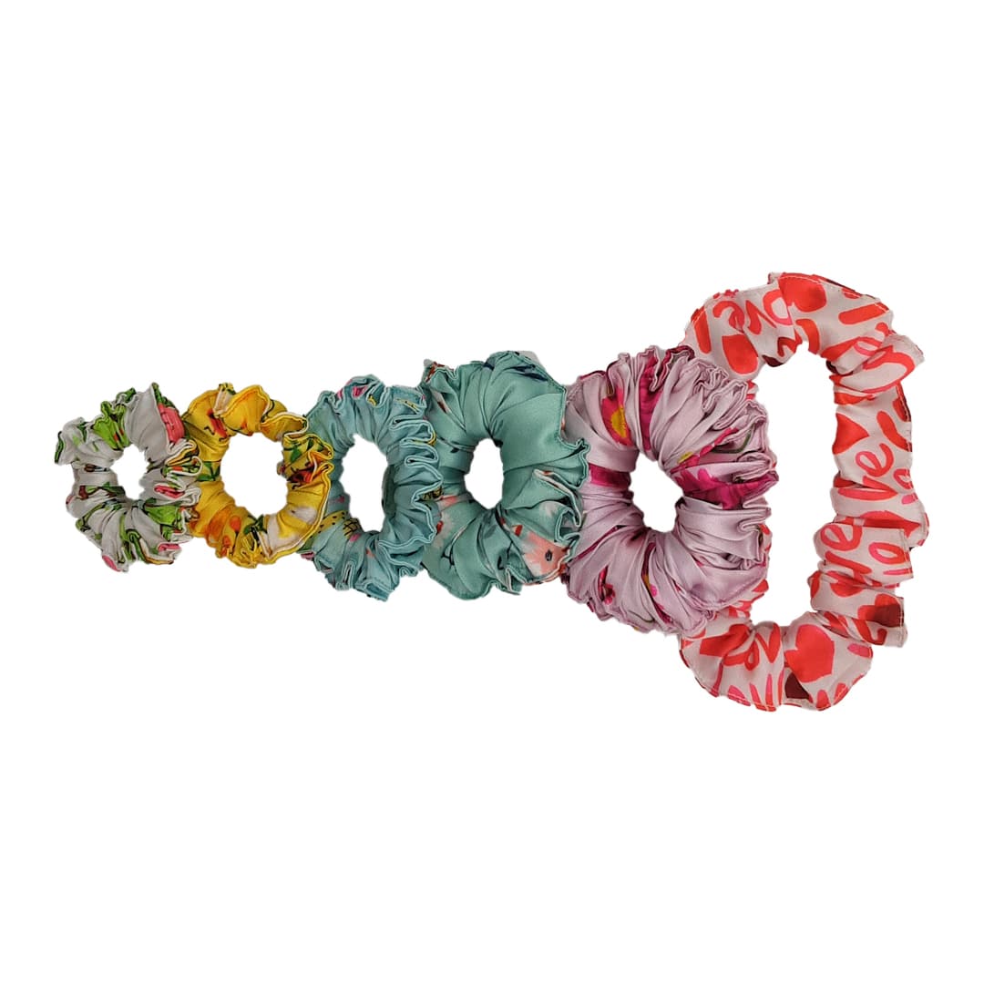 All Sizes Mix Printed Satin Scrunchies (Assorted Random Print Only) Hair Love India