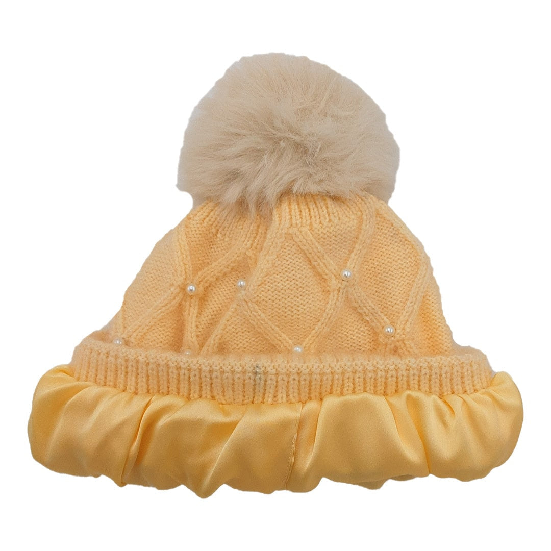 Pom Pom Beanies With Satin Pearl Winter Caps – Hair Love India