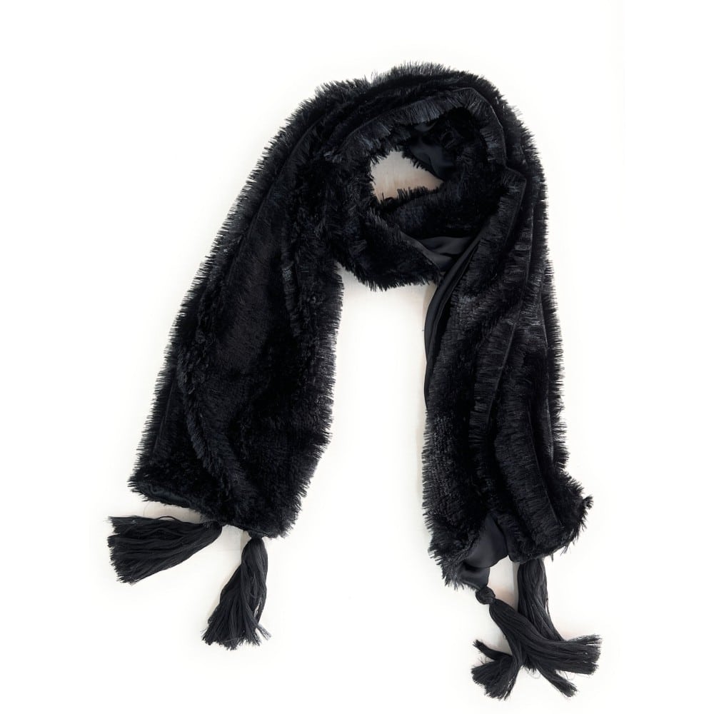 One Side Fur One Side Satin Scarf – With Tassels - Hair Love India