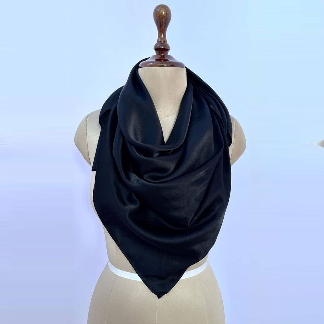 Mulberry Silk Scarf (22 Momme Mulberry Silk in Charmeuse Weave- Silk Mark Certified) Ebony Black
