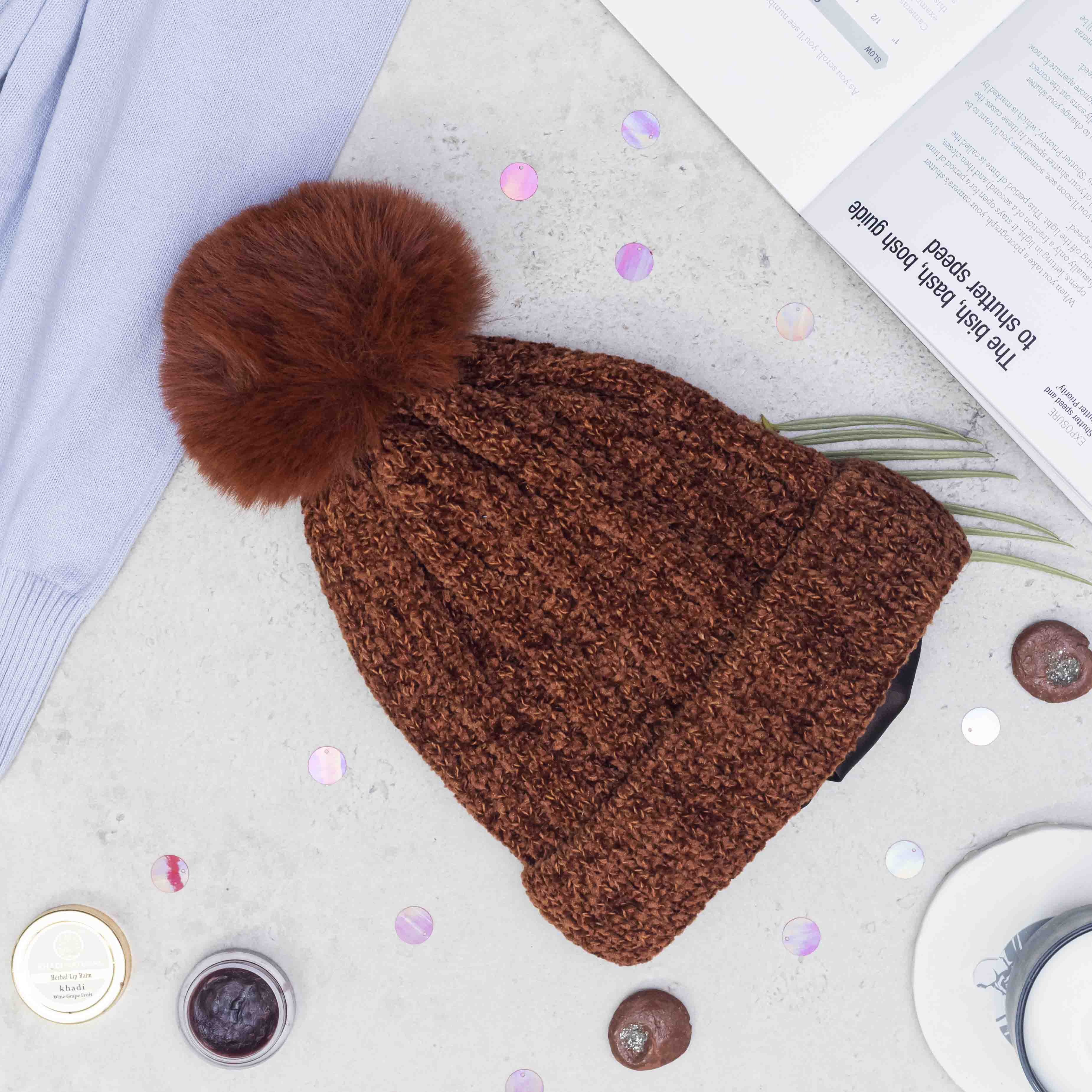 Velvet Wool Pom Pom Beanies Lined With Satin - Winter Caps - Hair Love India
