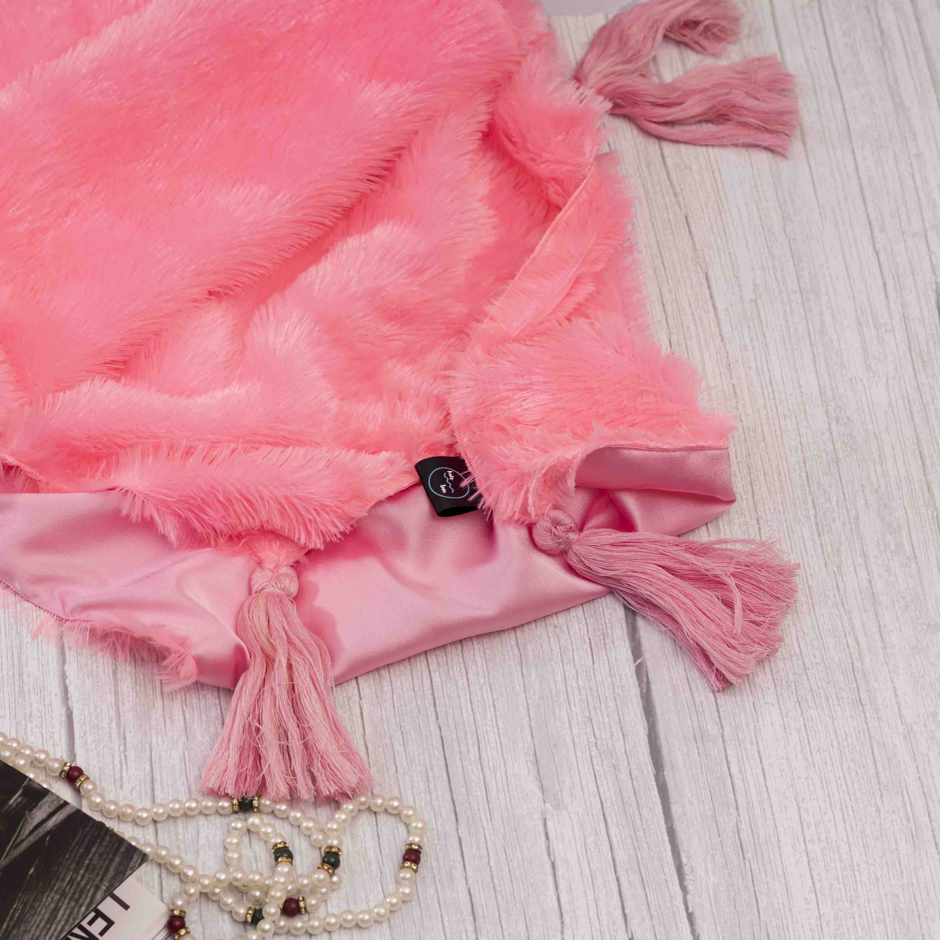 One Side Fur One Side Satin Scarf – With Tassels - Hair Love India