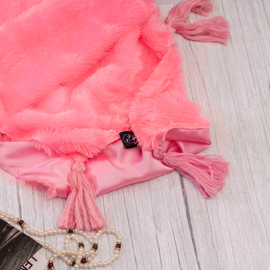 One Side Fur One Side Satin Scarf – With Tassels - Hair Love India